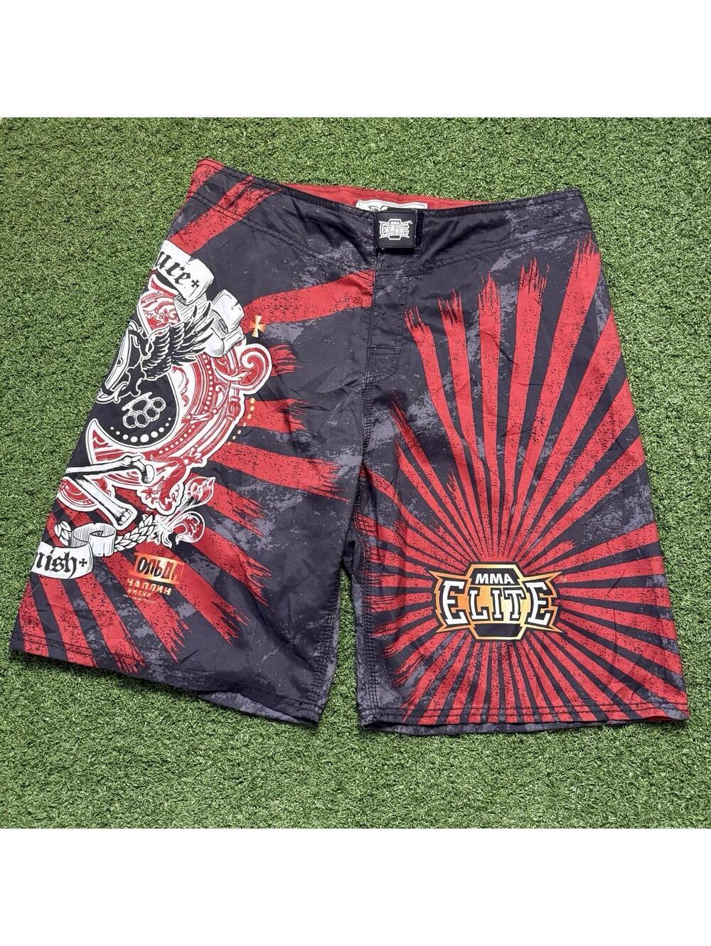 MMA Elite Shorts Men Large MMA Flame Skull Y2K Fighting Graphic Swim Trunks VTG